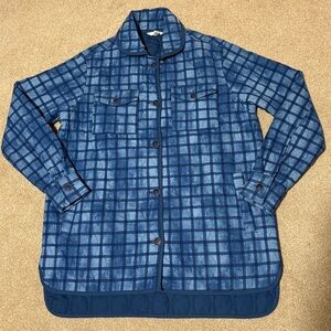 Time and Tru Womens Button Up Jacket Coat Blue Quilted Windowpane Check, Sz M